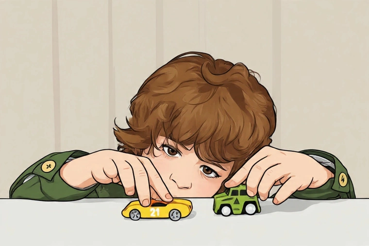 A digital illustration showing a child with autism who is playing alone