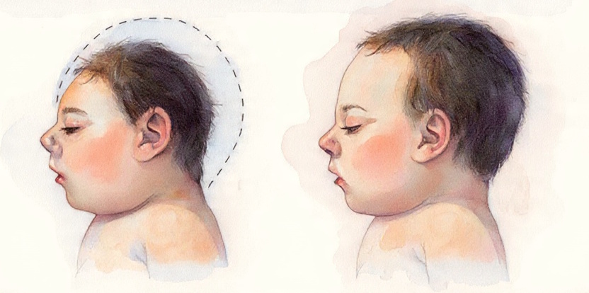 The illustration showing a child with microcephaly in comparison with a healthy child