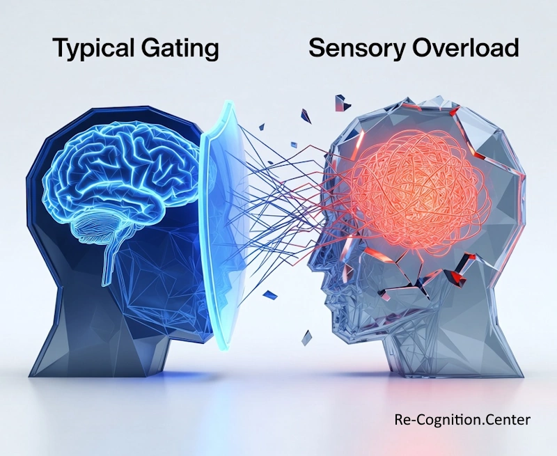Illustration of a sensory overload in people with pervasive developmental disorder vs neurotypical people