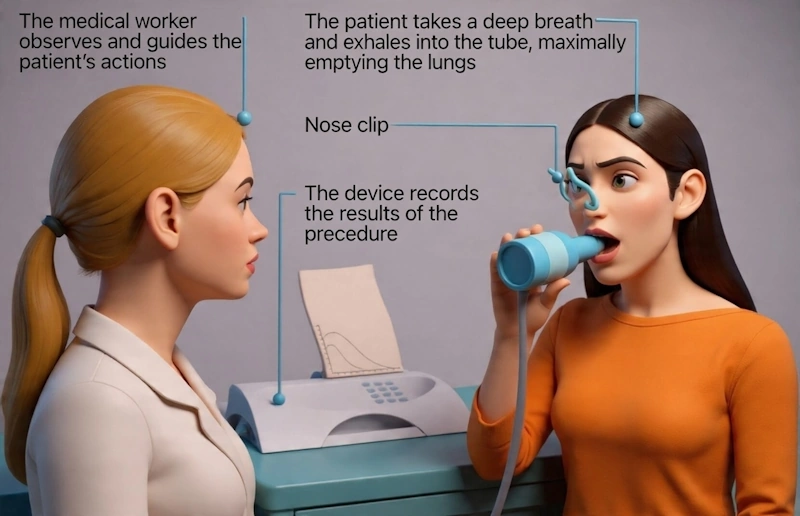 The 3d image explaining the spirometry prcedure